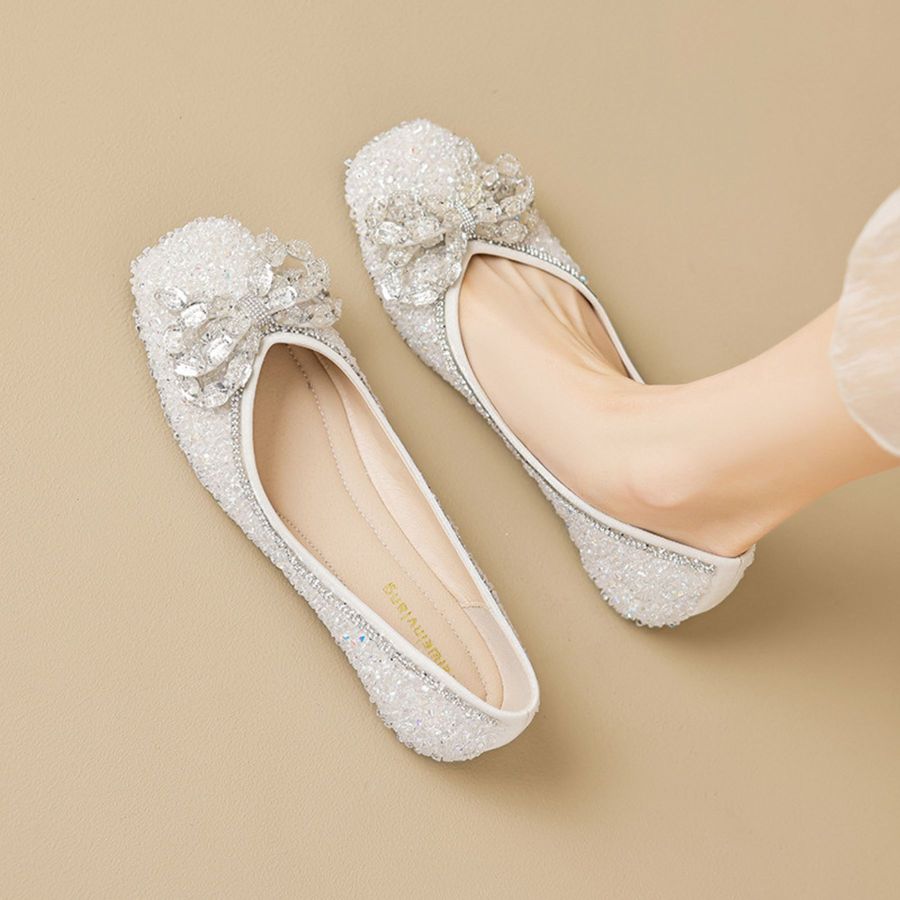 Giày Búp Bê Nữ TGG 5933-5V Màu Trắng Da Mềm Size 38
