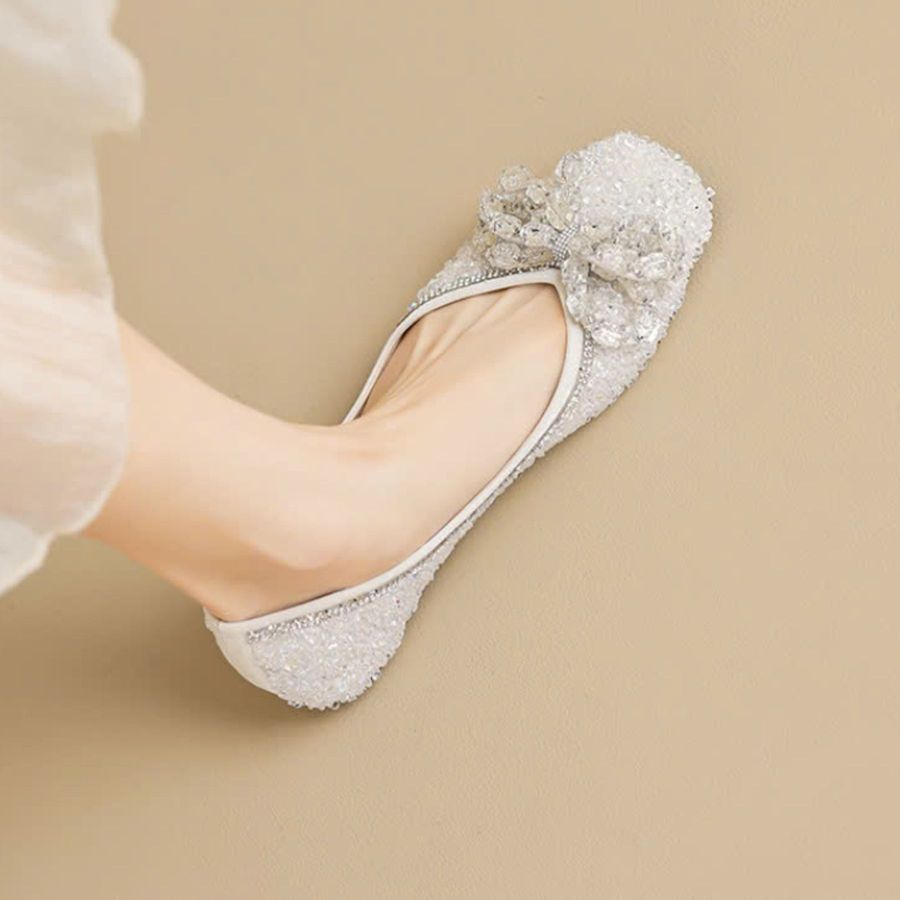 Giày Búp Bê Nữ TGG 5933-5V Màu Trắng Da Mềm Size 38