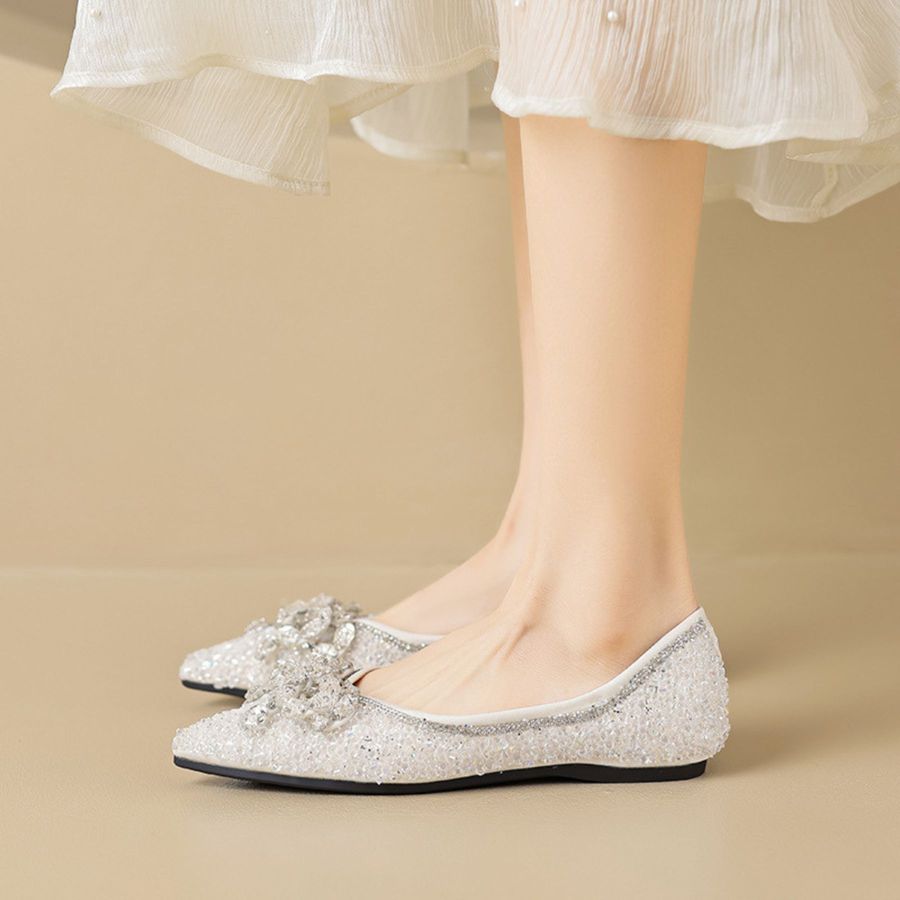 Giày Búp Bê Nữ TGG 5933-5N Màu Trắng Da Mềm Size 36