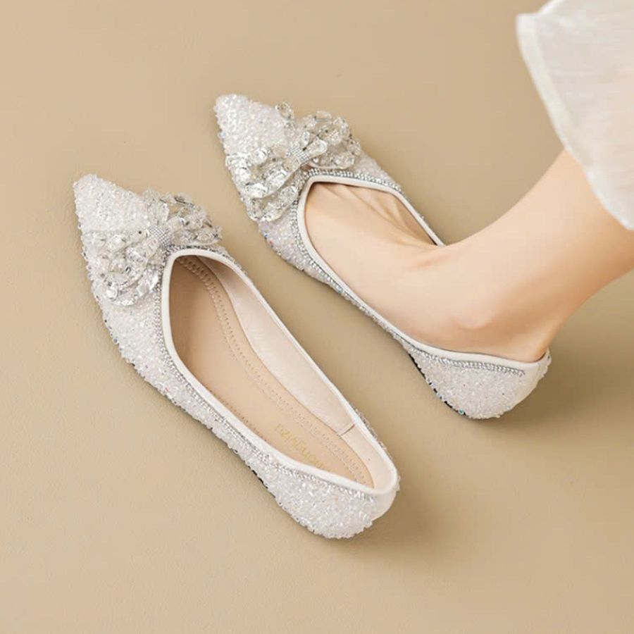 Giày Búp Bê Nữ TGG 5933-5N Màu Trắng Da Mềm Size 36