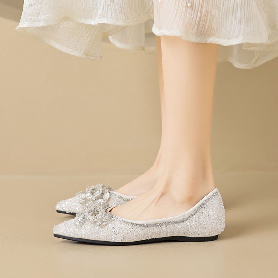 Giày Búp Bê Nữ TGG 5933-5N Màu Trắng Da Mềm Size 37
