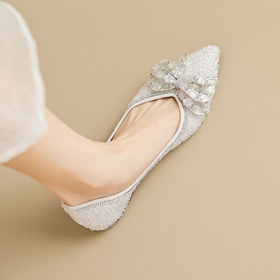 Giày Búp Bê Nữ TGG 5933-5N Màu Trắng Da Mềm Size 37