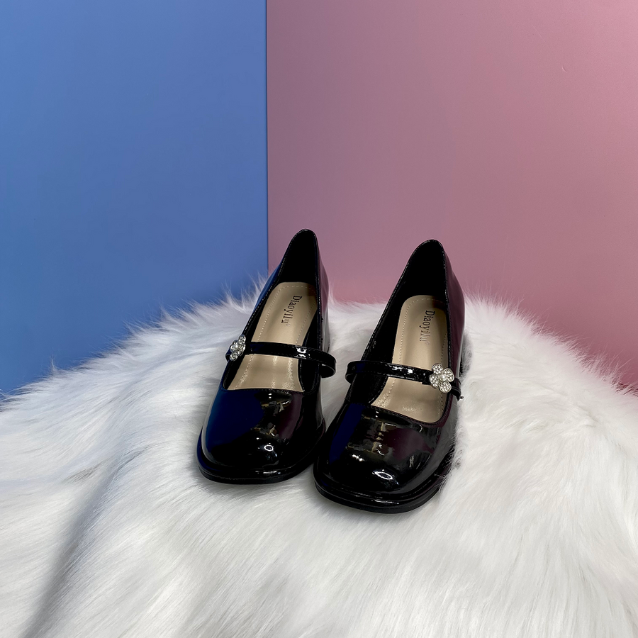 Giày Cao Gót Nữ TGG 666-A80 Màu Đen Da Bóng Size 36