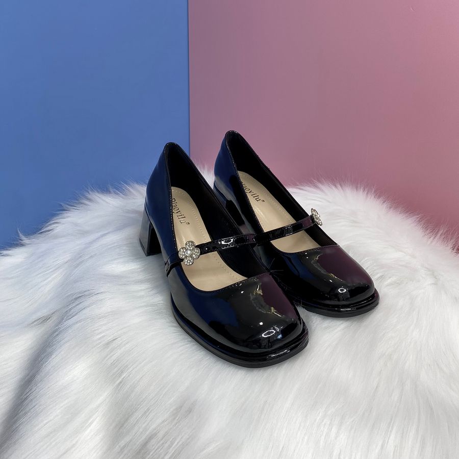 Giày Cao Gót Nữ TGG 666-A80 Màu Đen Da Bóng Size 36
