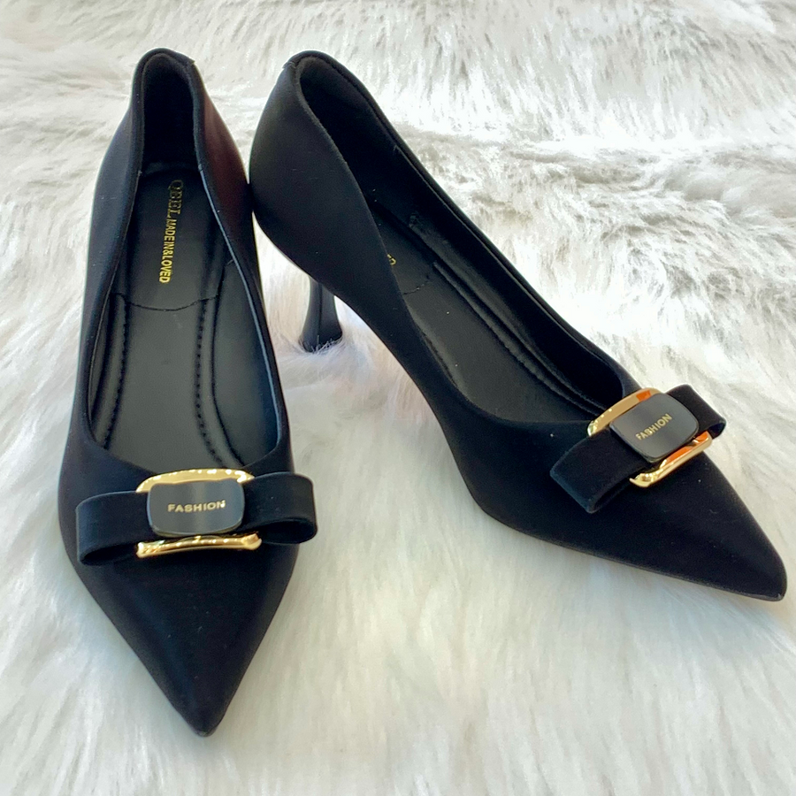 Giày Cao Gót Nữ TGG 668-29 Màu Đen Da Lụa Size 36