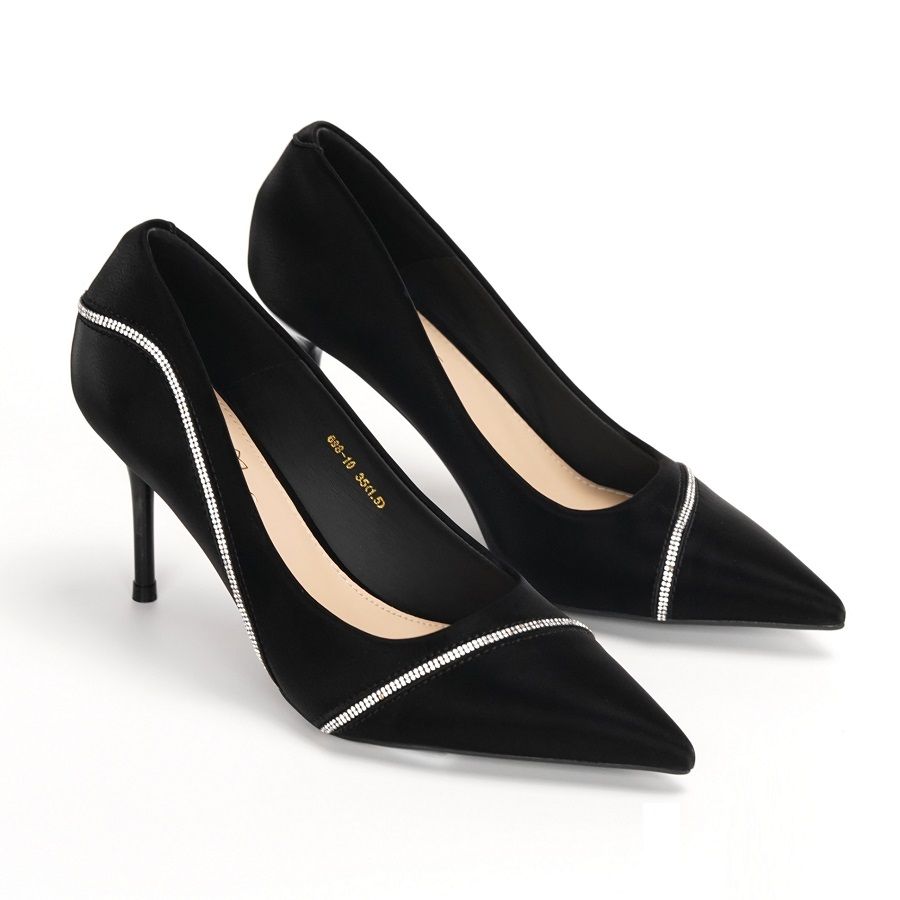 Giày Cao Gót Nữ TGG 698-10 Màu Đen Nhũ Lụa Size 35