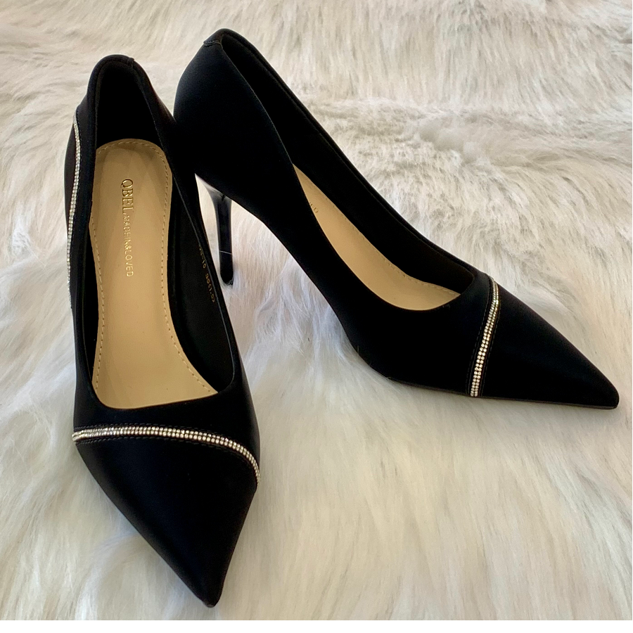 Giày Cao Gót Nữ TGG 698-10 Màu Đen Nhũ Lụa Size 35