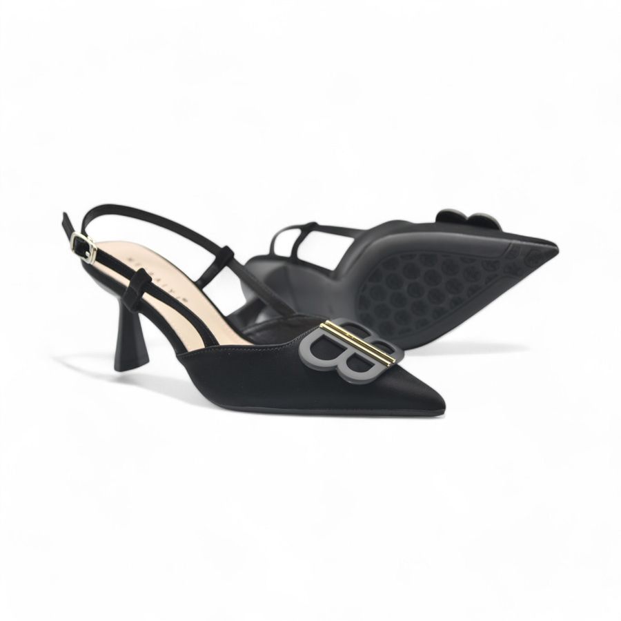 Giày Cao Gót Nữ TGG 869-2 Da Lụa Màu Đen Size 36