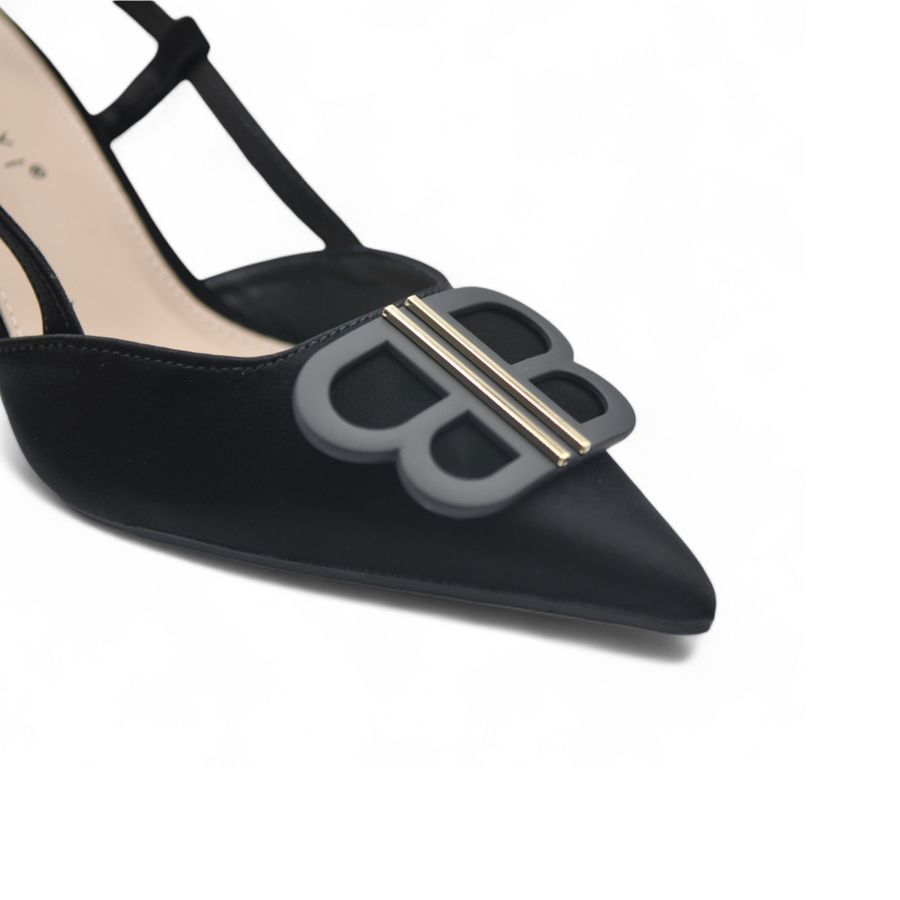 Giày Cao Gót Nữ TGG 869-2 Da Lụa Màu Đen Size 36