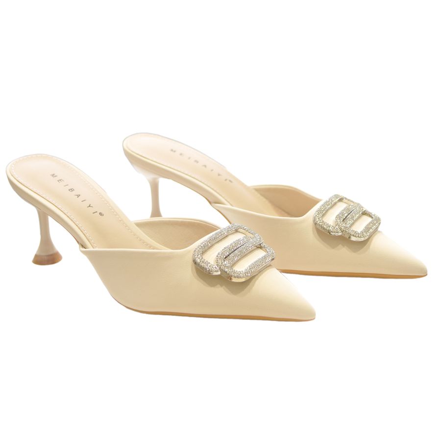 Giày Cao Gót Nữ TGG H88-40 Da Lụa Màu Be Size 35