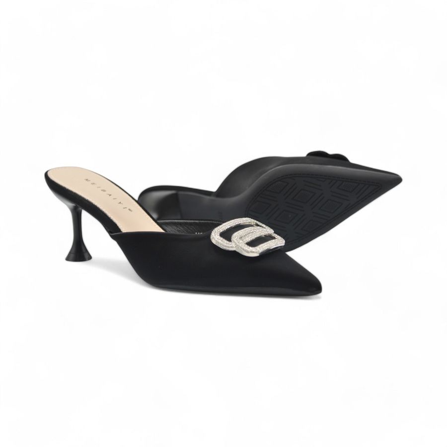 Giày Cao Gót Nữ TGG H88-40 Da Lụa Màu Đen Size 36