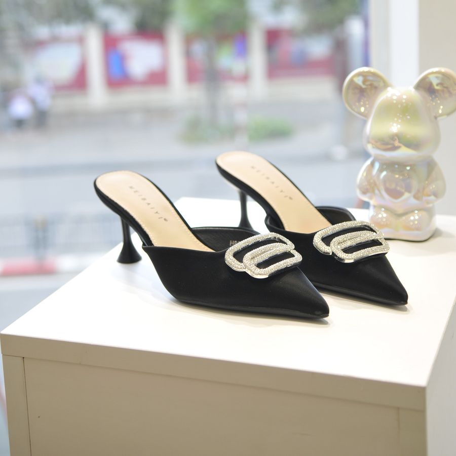 Giày Cao Gót Nữ TGG H88-40 Da Lụa Màu Đen Size 36