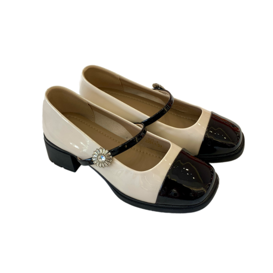 Giày Mary Jane TGG 123-3 Màu Đen Trắng Da Bóng Size 38