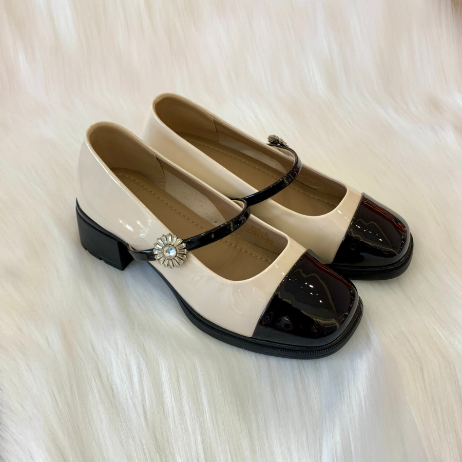Giày Mary Jane TGG 123-3 Màu Đen Trắng Da Bóng Size 38