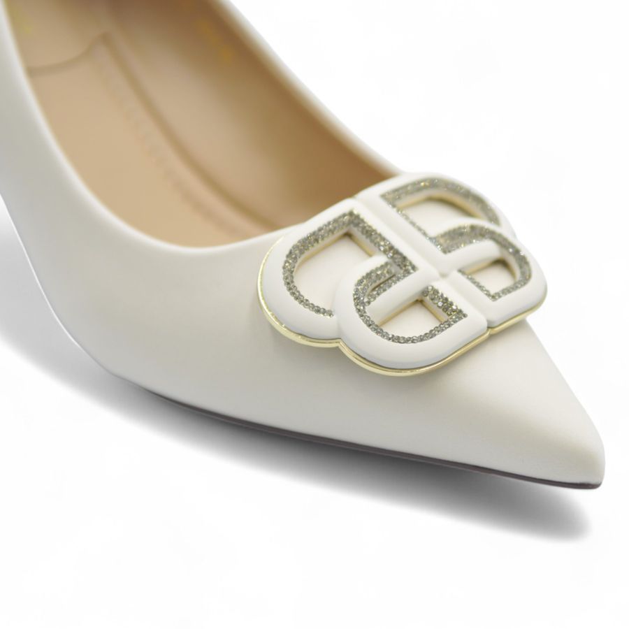 Giày Cao Gót TGG 668-35 Màu Trắng Da Lụa Size 36