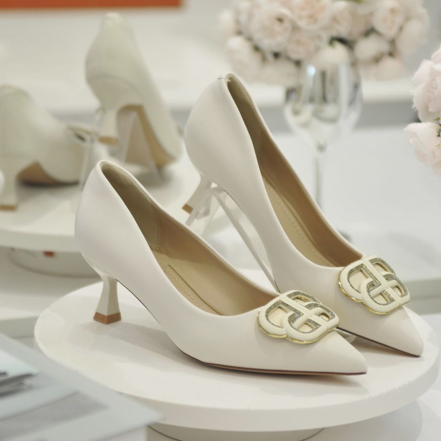 Giày Cao Gót TGG 668-35 Màu Trắng Da Lụa Size 36