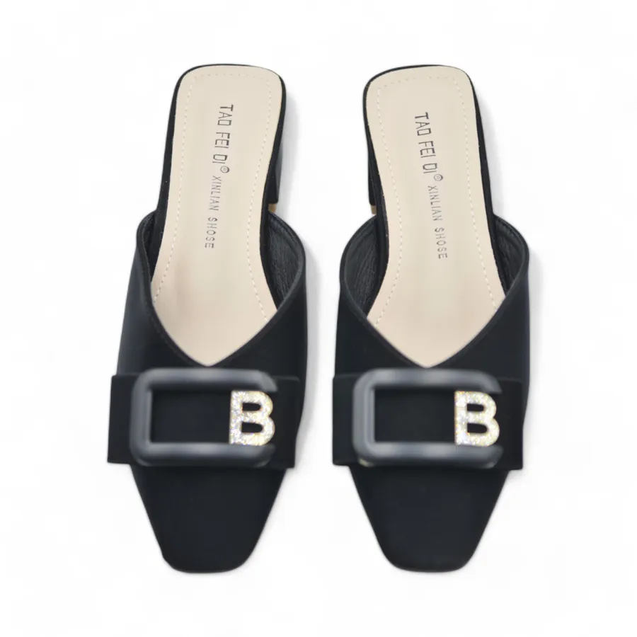 Giày Sục Nữ TGG 8338-67 Màu Đen Da Lụa Size 38