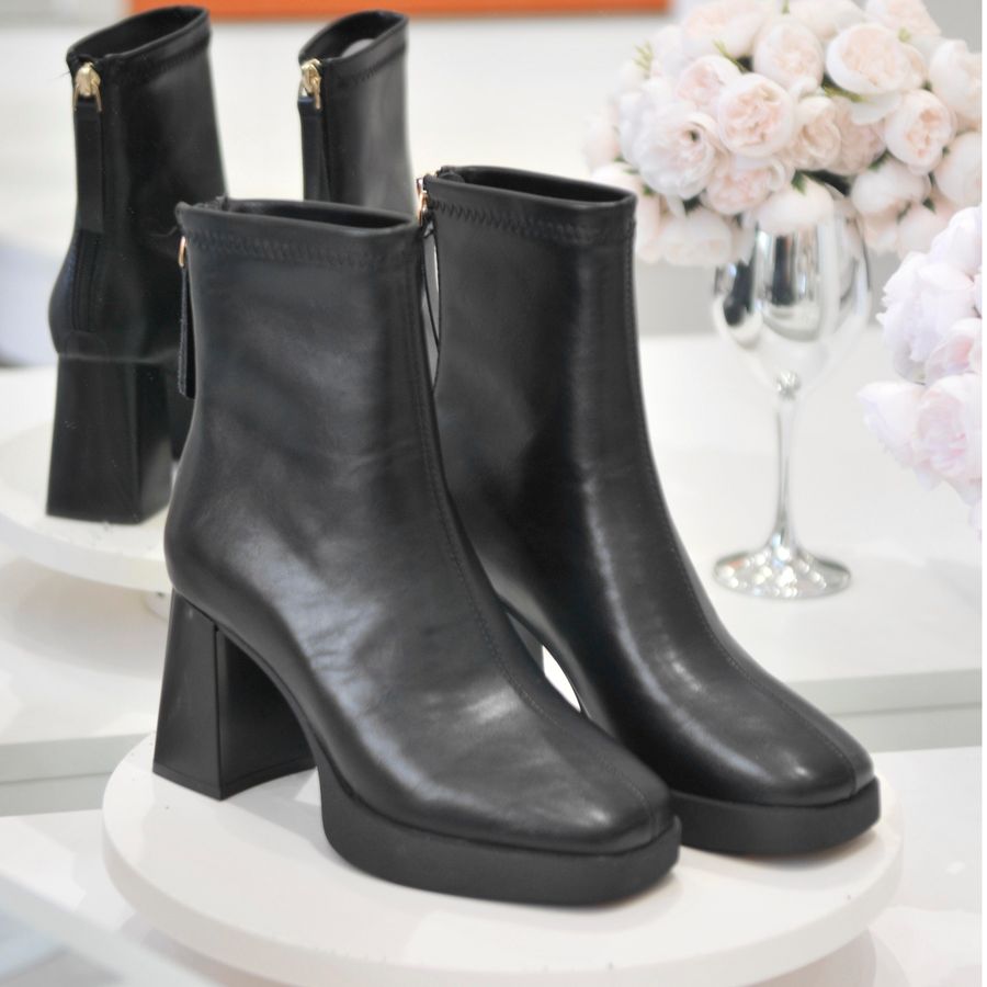 Boots Cao Gót Cổ Thấp Nữ TGG W5872 Da Mềm Màu Đen Size 35