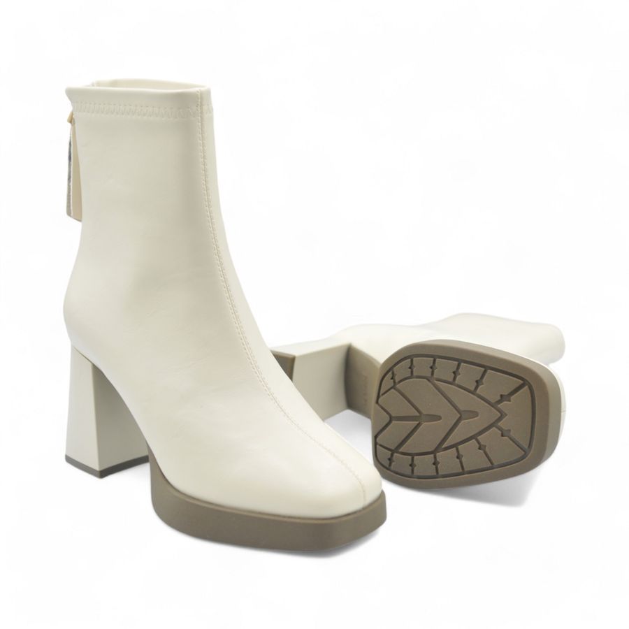 Boots Cao Gót Cổ Thấp Nữ TGG W5872 Da Mềm Màu Trắng Size 38