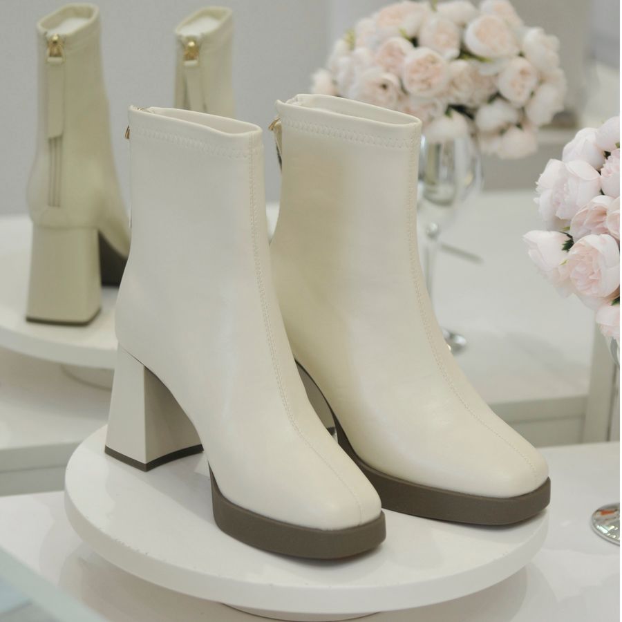 Boots Cao Gót Cổ Thấp Nữ TGG W5872 Da Mềm Màu Trắng Size 38
