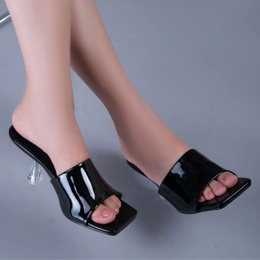 Dép Cao Gót Nữ TGG ST6-619 Màu Đen Da Bóng Size 39