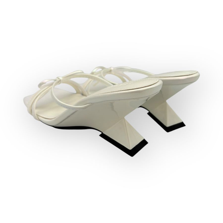 Dép Cao Gót Nữ TGG ST88-131 Màu Trắng Ánh Bạc Da Mềm Size 39