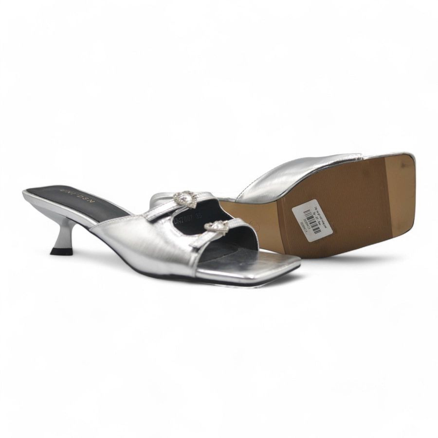 Dép Cao Gót Nữ TGG UN7667-1 Màu Bạc Da Mềm Size 38