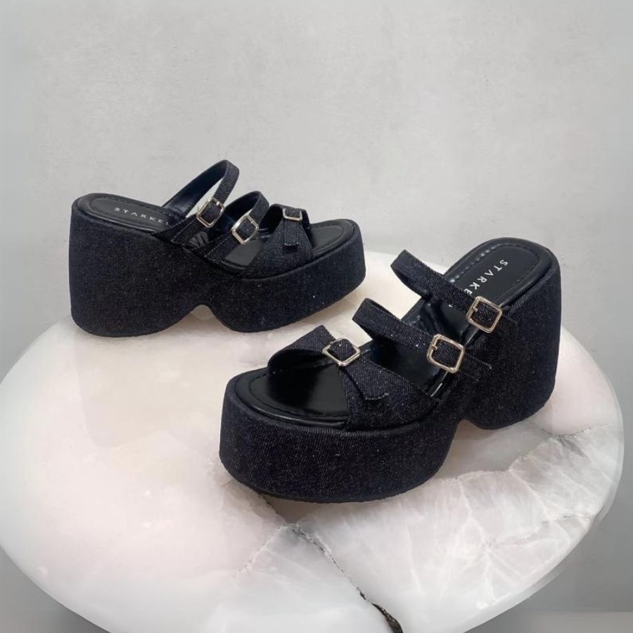 Dép Đế Xuồng Nữ TGG SW9-903 Màu Đen Vải Mềm Size 39