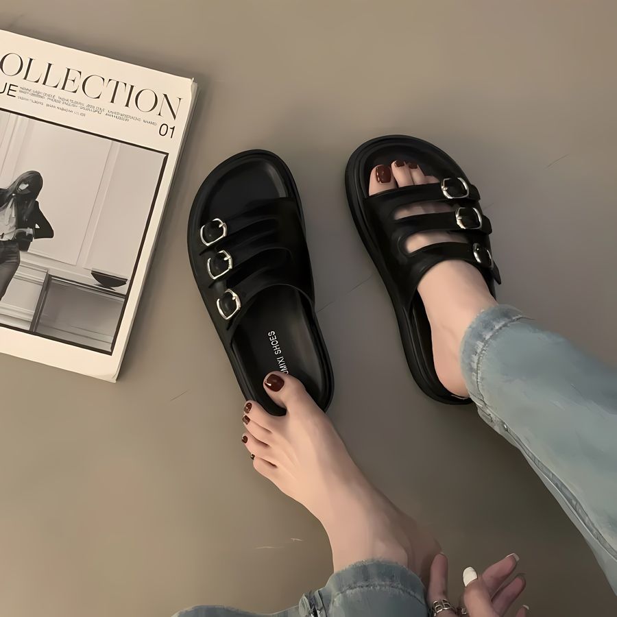 Dép Nữ TGG D1818-6 Màu Đen Da Mềm Size 35