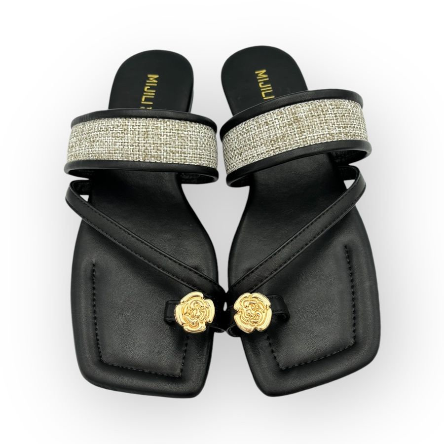 Dép Xỏ Ngón Nữ TGG 293-6 Màu Đen Da Trơn Size 35 