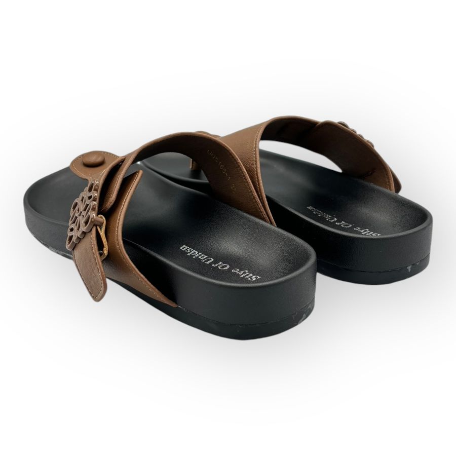 Dép Xỏ Ngón Nữ TGG UN5168-1 Màu Nâu Da Mềm Size 36