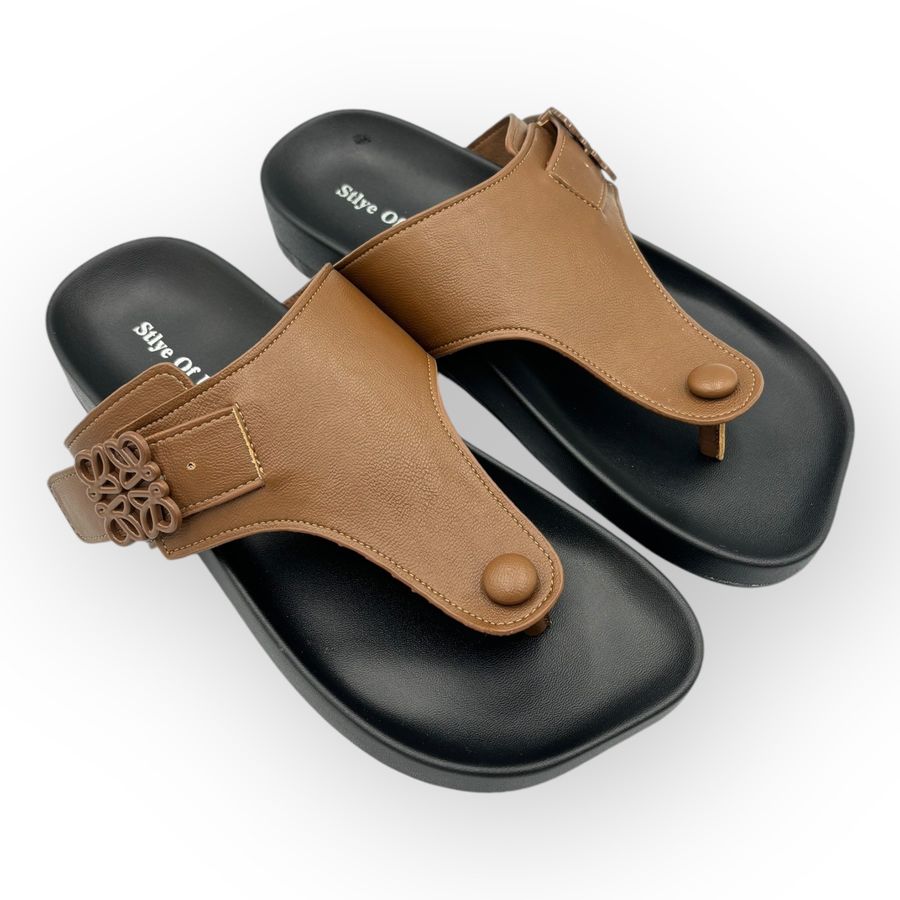 Dép Xỏ Ngón Nữ TGG UN5168-1 Màu Nâu Da Mềm Size 36