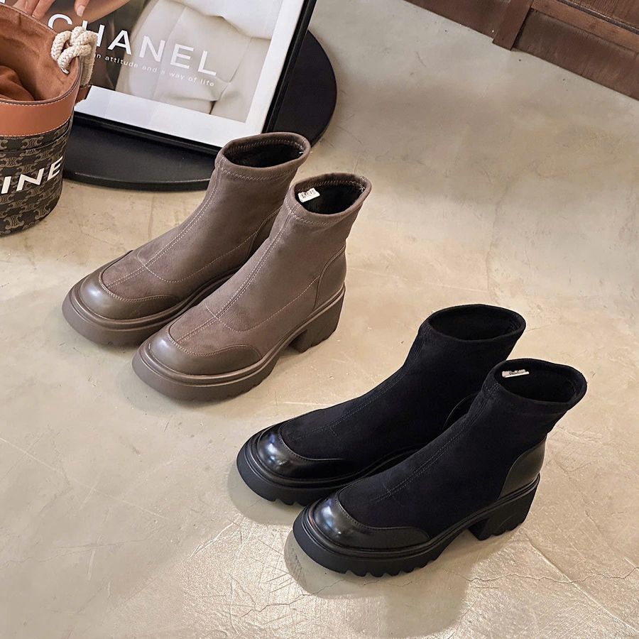 Giày Boots Cổ Thấp Nữ TGG 980-1 Màu Đen Da Lộn Size 36