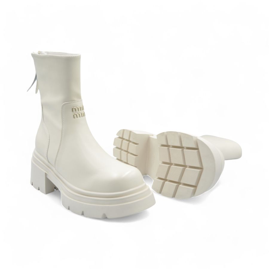 Giày Boots Nữ TGG 833-3 Màu Trắng Da Lì Size 38