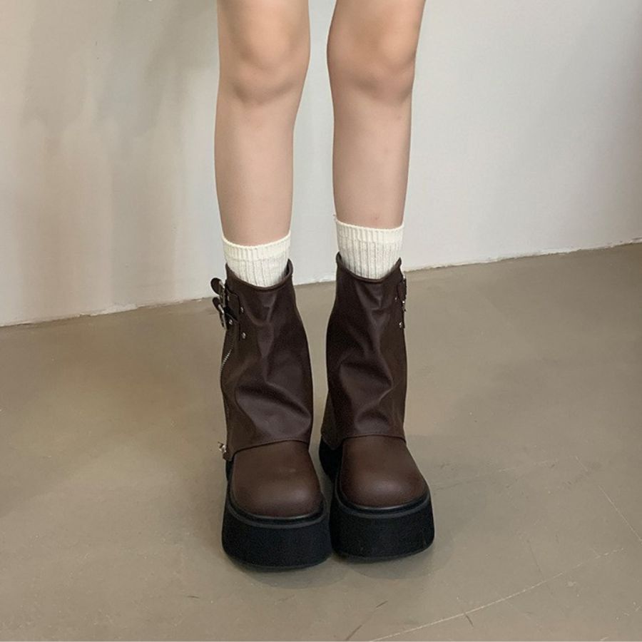 Giày Boots Nữ TGG UN7088-2 Màu Nâu Da Sần Size 38