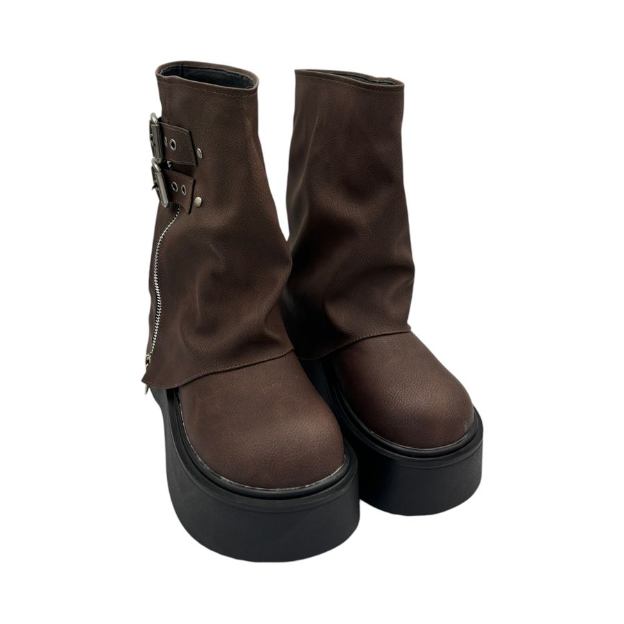 Giày Boots Nữ TGG UN7088-2 Màu Nâu Da Sần Size 38