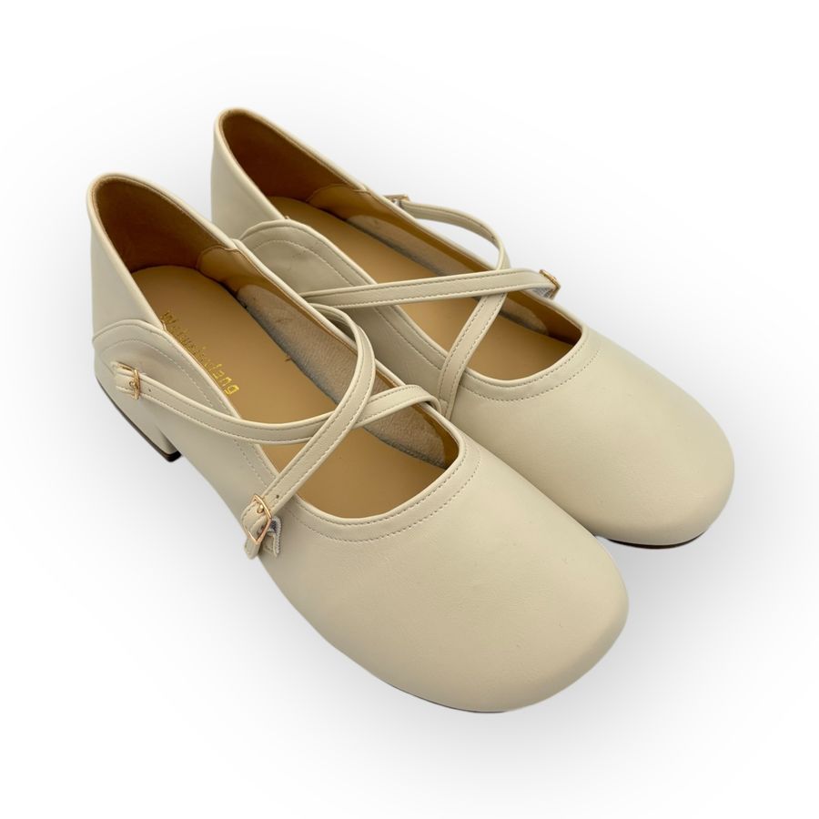 Giày Búp Bê Nữ TGG 601-1 Màu Trắng Da Mềm Size 38