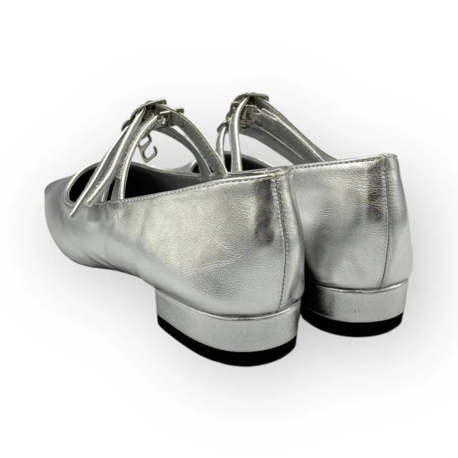 Giày Búp Bê Nữ TGG D211-35 Màu Bạc Da Mềm Size 35