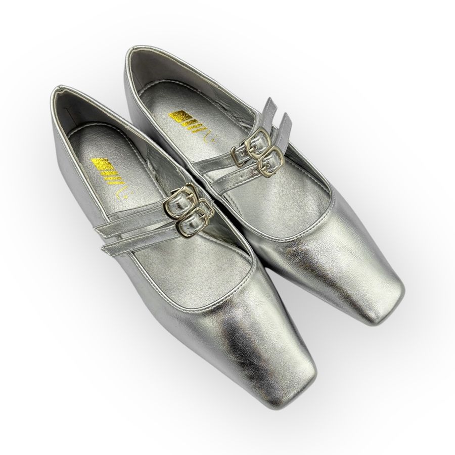 Giày Búp Bê Nữ TGG D211-35 Màu Bạc Da Mềm Size 38
