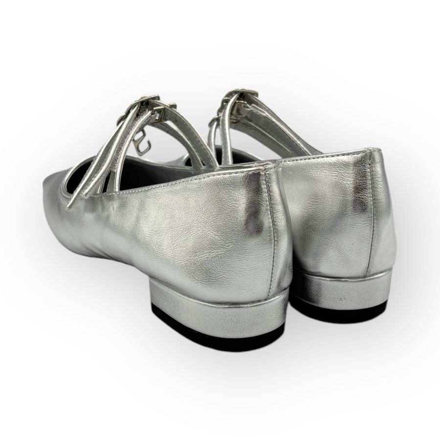 Giày Búp Bê Nữ TGG D211-35 Màu Bạc Da Mềm Size 39