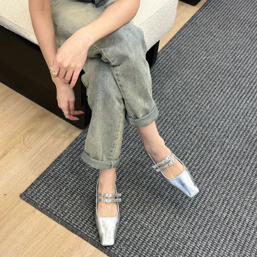 Giày Búp Bê Nữ TGG D211-35 Màu Bạc Da Mềm Size 39