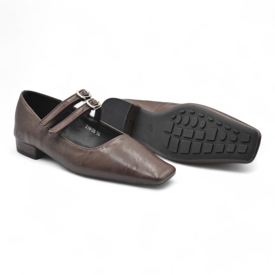 Giày Búp Bê Nữ TGG D211-35 Màu Nâu Da Mềm Size 38