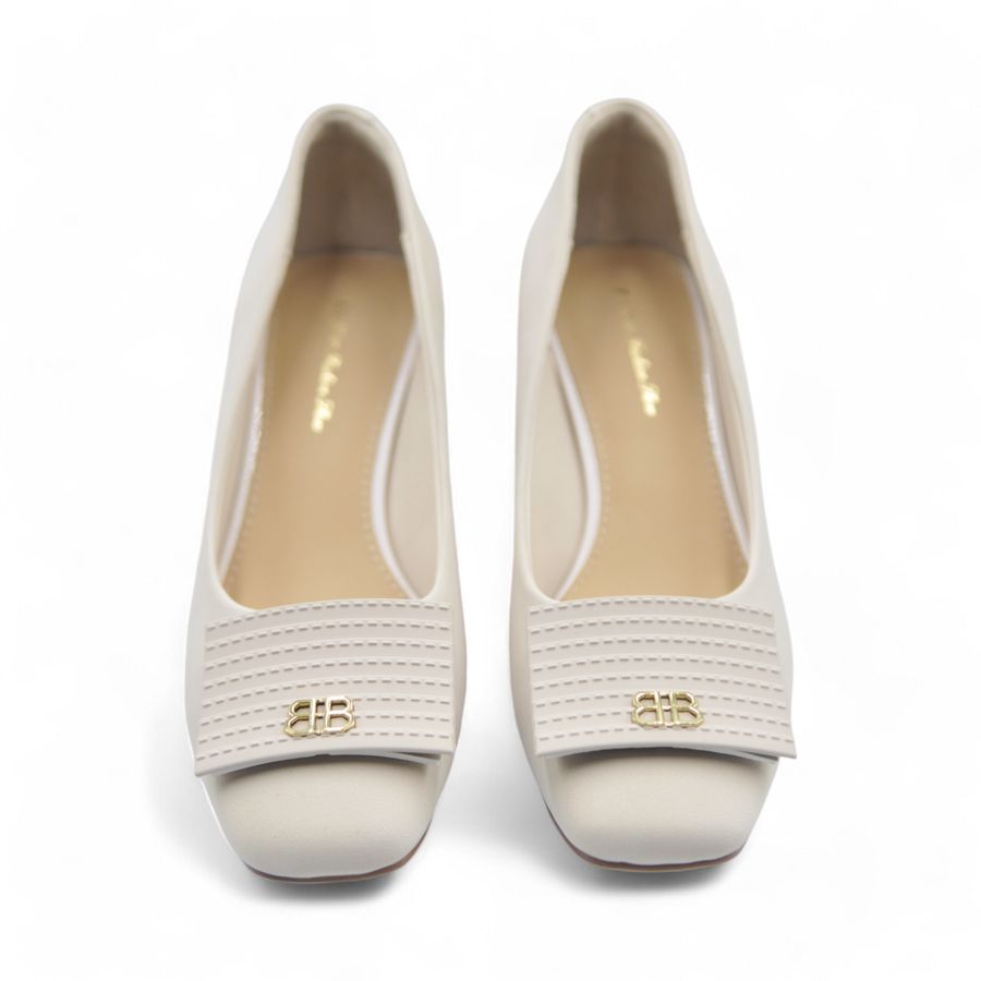 Giày Cao Gót Nữ TGG 25099 Đế Trụ Màu Be Da Lụa Size 39