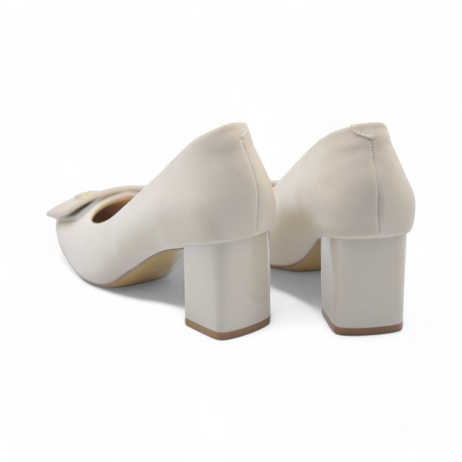 Giày Cao Gót Nữ TGG 25099 Đế Trụ Màu Be Da Lụa Size 39