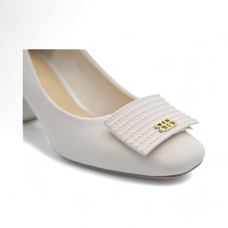 Giày Cao Gót Nữ TGG 25099 Đế Trụ Màu Be Da Lụa Size 39