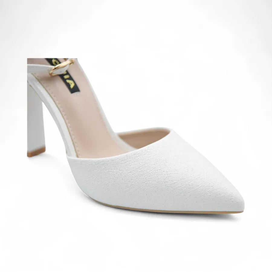 Giày Cao Gót Nữ TGG 3102-1 Màu Trắng Da Sần Phủ Nhũ Size 37