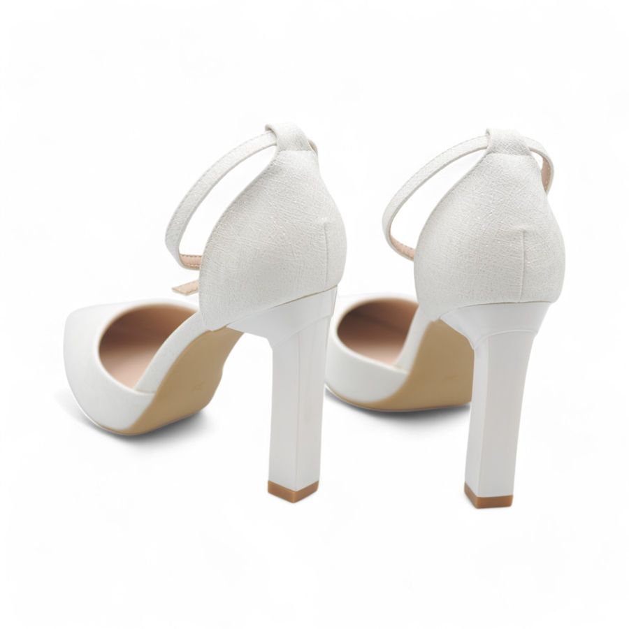 Giày Cao Gót Nữ TGG 3102-1 Màu Trắng Da Sần Phủ Nhũ Size 38