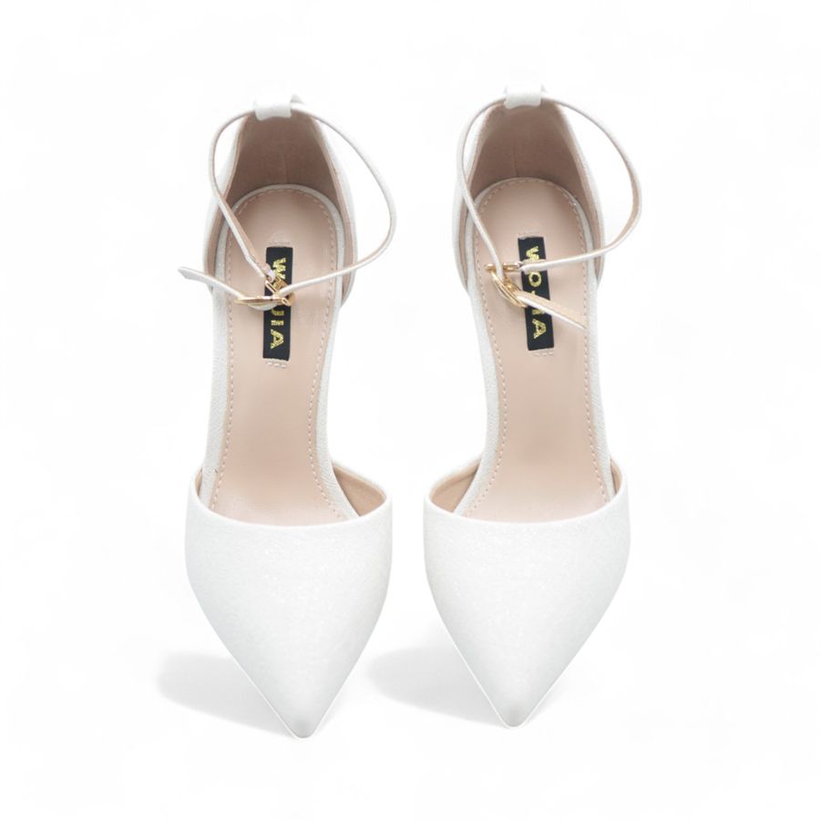 Giày Cao Gót Nữ TGG 3102-1 Màu Trắng Da Sần Phủ Nhũ Size 38