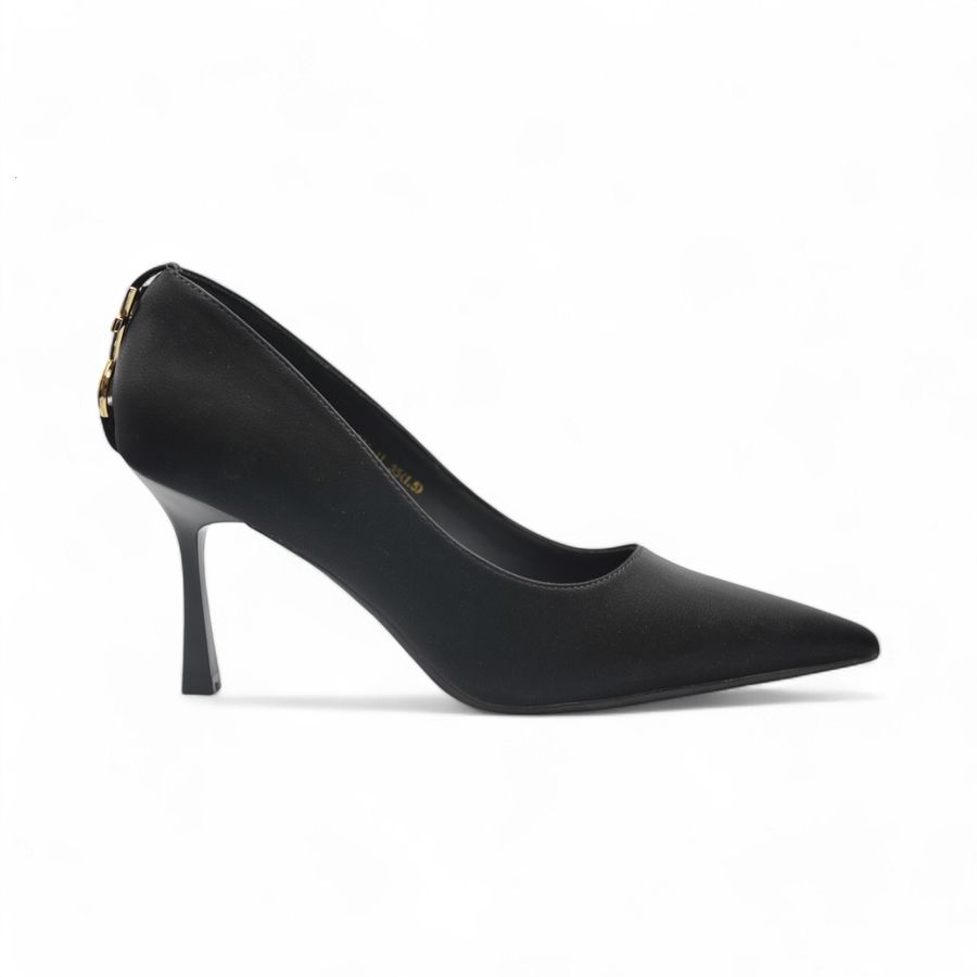 Giày Cao Gót Nữ TGG 528-11 Màu Đen Da Lụa Size 37