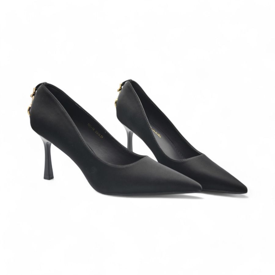 Giày Cao Gót Nữ TGG 528-11 Màu Đen Da Lụa Size 38